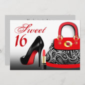 Posh Pures, High Heels und Lipstick 16 . Geburtsta Einladung (Vorne/Hinten)