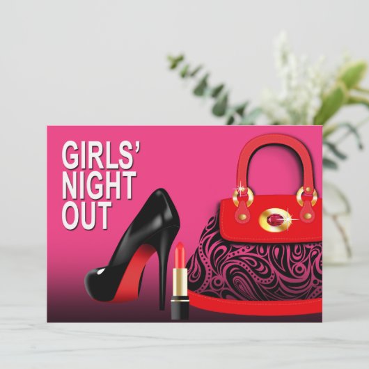 Posh Pures High Heels und Lipstick Girls Night Out Einladung (Stehend Vorderseite)