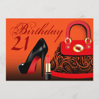 Posh Purse, High Heels und Lipstick 21. Geburtstag Einladung