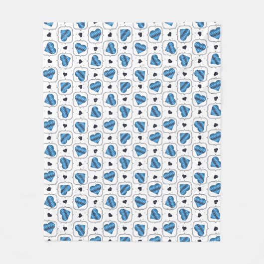 Posh Raute Dark Blue Hearts Fleecedecke (Vorderseite)