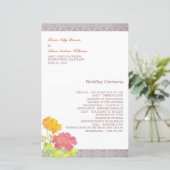 Posh Red & Orange Floral Wedding Program (Stehend Vorderseite)