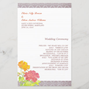Posh Red & Orange Floral Wedding Program