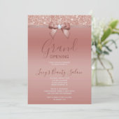 Posh Rose Gold Jewel Bow Grand Opening Einladung (Stehend Vorderseite)