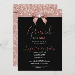 Posh Rose Gold Jewel Bow Grand Opening Einladung