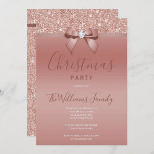 Posh Rose Gold Jewel Bow Weihnachtsfest Party Einladung