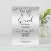 Posh Rose Silver Jewel Bow Grand Opening Einladung (Stehend Vorderseite)