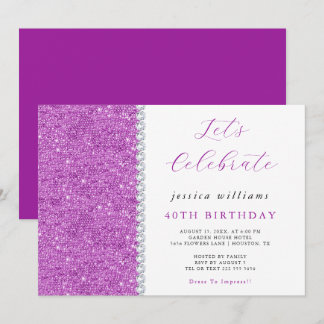 Posh Sequins & Diamonds Lila zum Geburtstag Einladung