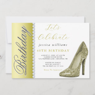 Posh Stiletto & Diamonds Gold zum Geburtstag Einladung