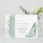 Posh Stiletto & Diamonds Green Geburtstag Einladung (Stehend Vorderseite)
