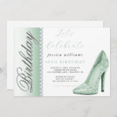 Posh Stiletto & Diamonds Green Geburtstag Einladung (Vorne/Hinten)