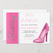 Posh Stiletto & Diamonds Pink Birthday Einladung (Vorne/Hinten)