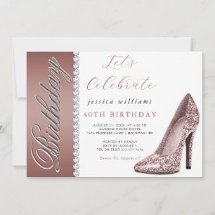 Posh Stiletto & Diamonds Rose Gold Geburtstag Einladung