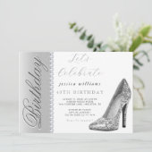 Posh Stiletto & Diamonds Silver Birthday Einladung (Stehend Vorderseite)