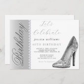 Posh Stiletto & Diamonds Silver Birthday Einladung (Vorne/Hinten)