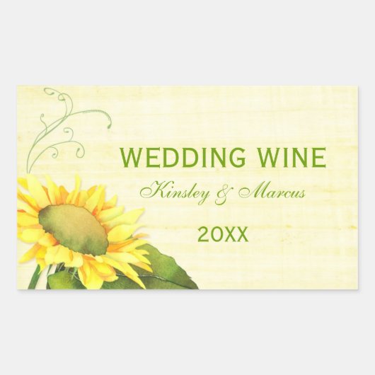 Posh Sunflower + Swirbeln Wedding Wine Flasche Lab Rechteckiger Aufkleber (Vorderseite)