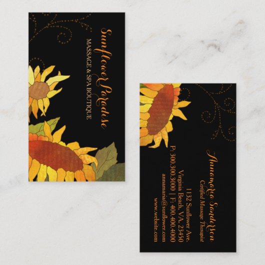 Posh Sunflowers Wellness-Center Boutique Business  Visitenkarte (Vorne/Hinten)
