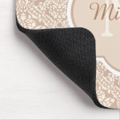 Posh Tan Damask Muster Monogram mit Name Mousepad (Ecke)