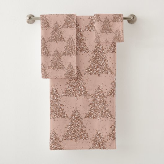 Posh Tree Pattern | Glam Rose Gold Blush Weihnacht Badhandtuch Set (Insitu)