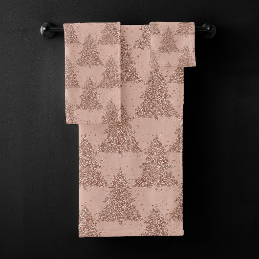 Posh Tree Pattern | Glam Rose Gold Blush Weihnacht Badhandtuch Set