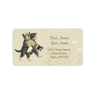 Posh Wedding Cats Elfenbeinflorale Adressetikett