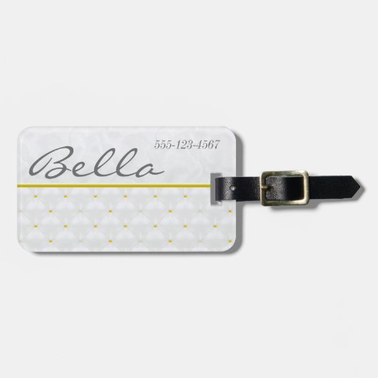 Posh White Satin & Gold Gepäckanhänger (Vorderseite horizontal)