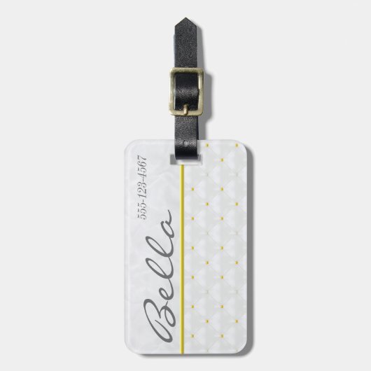 Posh White Satin & Gold Gepäckanhänger (Vorderseite vertikal)