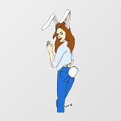 posierend Bunnygirl Fensteraufkleber (Blatt)