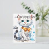Posing Kitty Cat Happy Birthday Postkarte (Stehend Vorderseite)