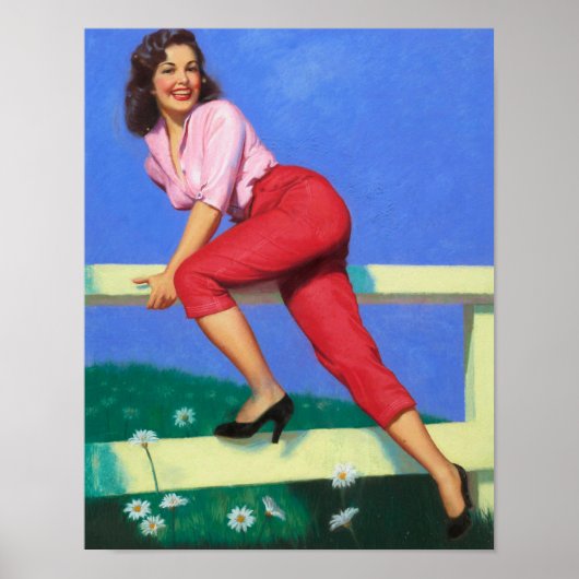 Posing on the Fence Pinup Art Poster (Vorne)