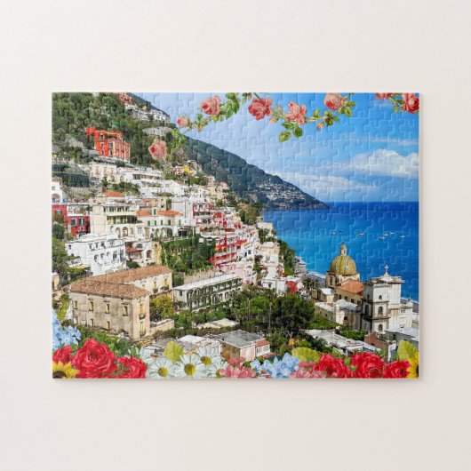 Positano Amalfi Küste Italien mit neuen Blume Puzzle (Horizontal)