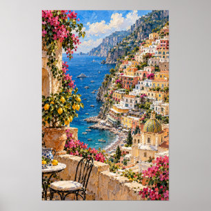 Positano Amalfi-Küste Mittelmeer Meerblick-Wand A Poster