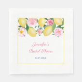 Positano Aquarelllemons Rosa Blume Blau Weiß Serviette (Vorderseite)