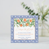 Positano Blaue Fliesen Süße Orangen Änderung der P Save The Date (Stehend Vorderseite)