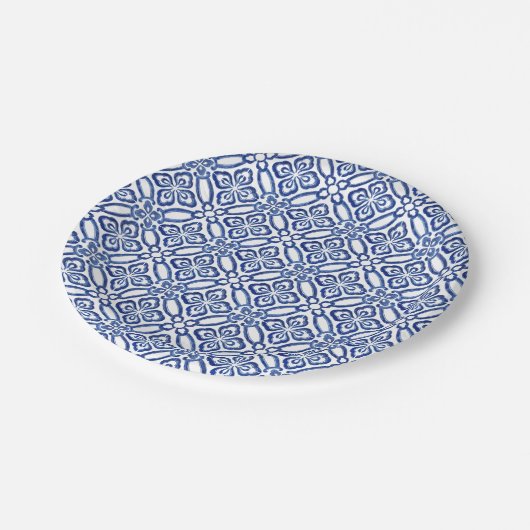 Positano Blue and White Tiles Babydusche Brunch Pappteller (Schrägansicht)