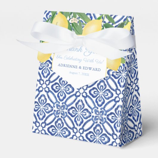 Positano Blue Antique Tiles and Lemons Wedding Geschenkschachtel (Vorderseite)
