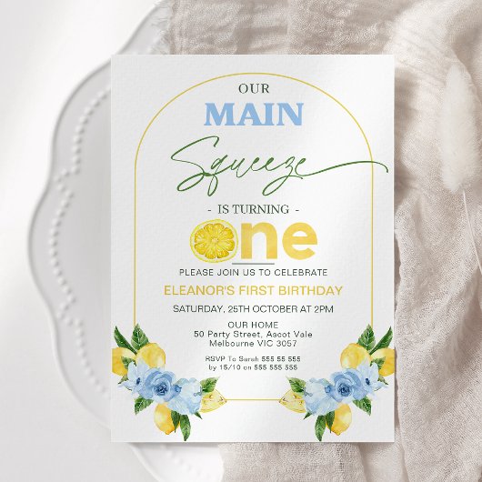 Positano Blue Lemon Unser Hauptpresse 1. Geburtsta Einladung