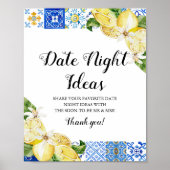Positano Blue Tile Lemon Datum Nacht Unterschreibe Poster (Vorne)