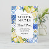 Positano Blue Tile Lemon Polterabend Einladung (Stehend Vorderseite)