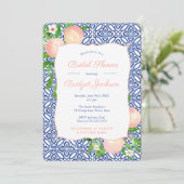 Positano Blue Tiles Garden Peaches Brautparty I Einladung (Stehend Vorderseite)