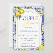 Positano Blue Tiles Lemon Couple Dusche Einladung (Vorderseite)