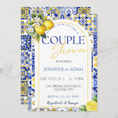 Positano Blue Tiles Lemon Couple Dusche Einladung (Vorne/Hinten)