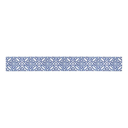 Positano Cobalt Blau und Weiße Tile Matching Ripsband (Vorderseite)