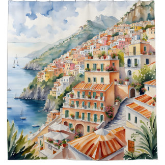 Positano: Die italienische Amalfiküste mit Aquarel Duschvorhang