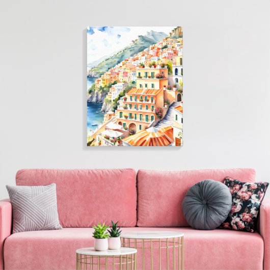 Positano: Die italienische Amalfiküste mit Aquarel Leinwanddruck (Insitu (Wohnzimmer))