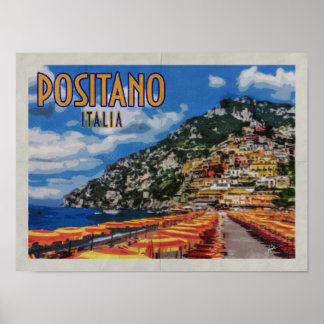 Positano Italien Amalfi Beachtete Vintage Reise Poster