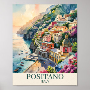 Positano Italien Amalfi-Küste Aquarell-Landschaft Poster