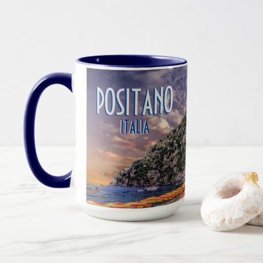 Positano Italien Amalfi Küste Sunset Vintage Reise Tasse (Mit Donut)