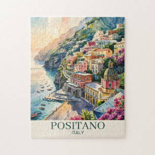 Positano Italien Amalfi-Küste Wasserfarbenlandscha Puzzle