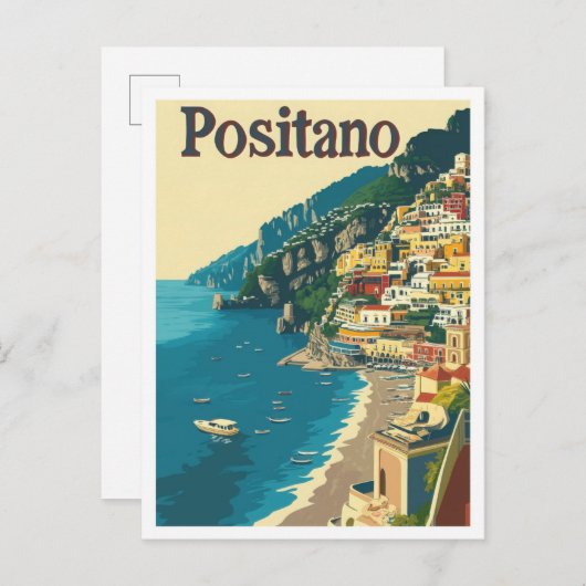 Positano Italien Art Vintage Postkarte (Vorne/Hinten)