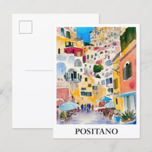 Positano Italien Art Watercolor Reisen Postkarte